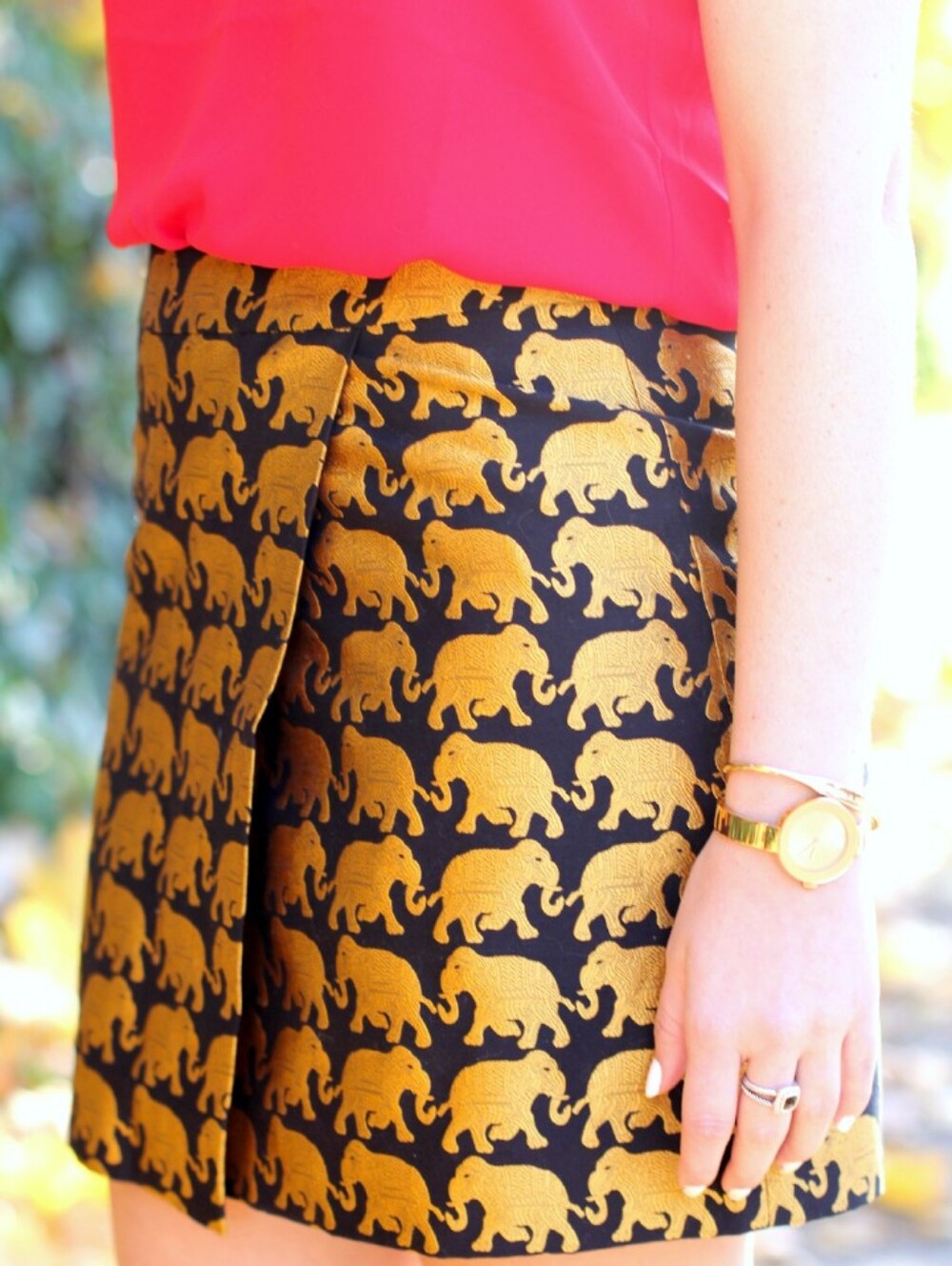 J. Crew Gold Elephant Print Mini Jacquard Skirt Sz 0 Mint